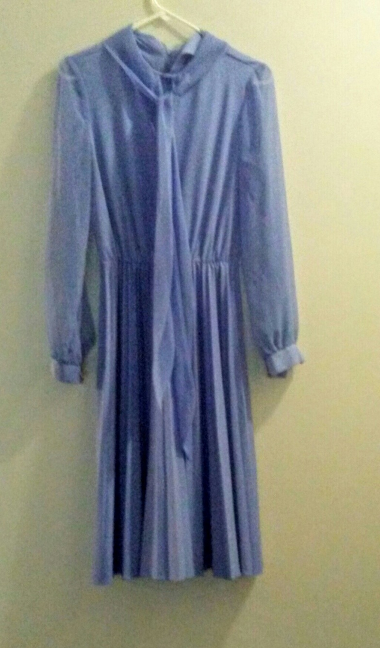 Soft Blue Asymmetrical Tie-Neck Pleated Dress